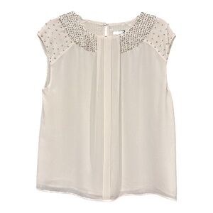 Embellished Cream Sleeveless Top